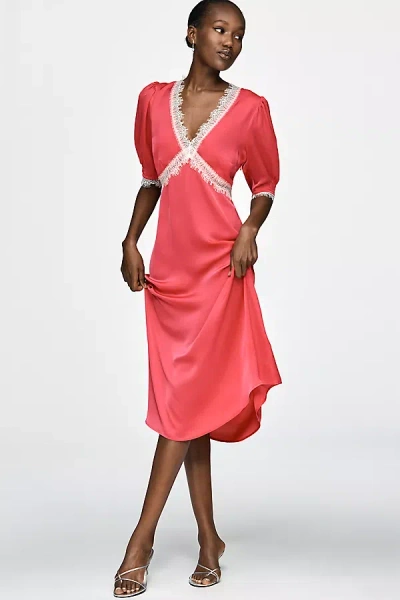 By Anthropologie V-neck Lace Trim Midi Dress In Pink