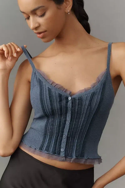 By Anthropologie V-neck Lace-trim Tank Top In Blue
