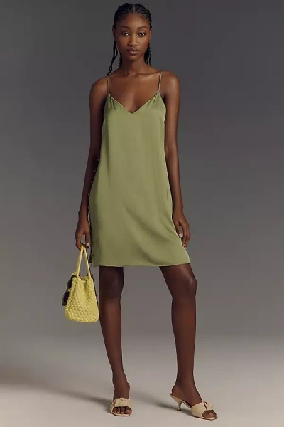 By Anthropologie V-neck Mini Slip Dress In Green