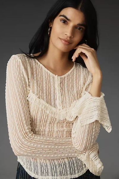 By Anthropologie V-neck Sheer Lace Top In Beige