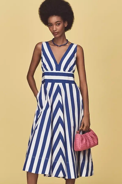 By Anthropologie V-neck Sleeveless Fit & Flare Midi Dress In Blue