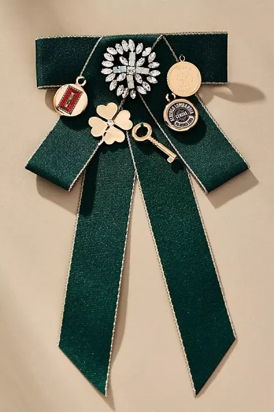 By Anthropologie Varsity Bow Brooch In Green