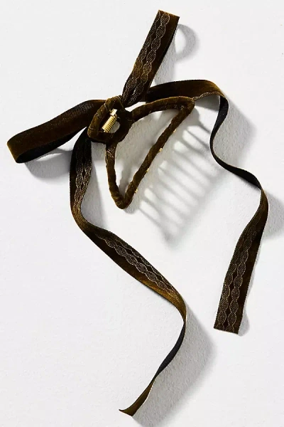 By Anthropologie Velvet Bow Hair Claw Clip In Green