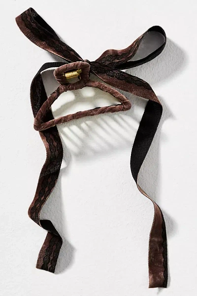 By Anthropologie Velvet Bow Hair Claw Clip In Sand