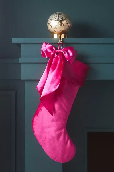 By Anthropologie Velvet Bow Stocking In Pink