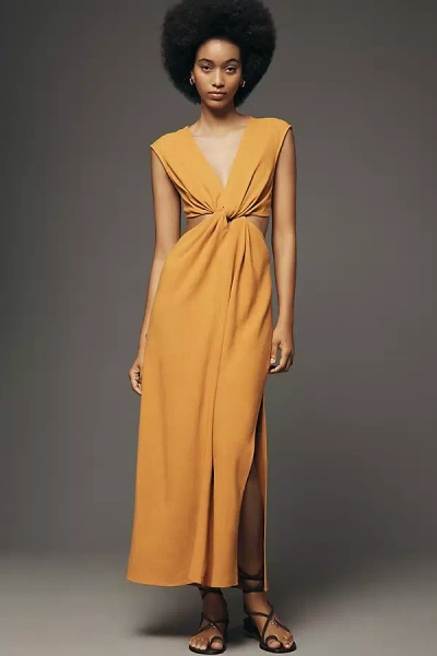 By Anthropologie V-neck Cutout Midi Dress In Yellow