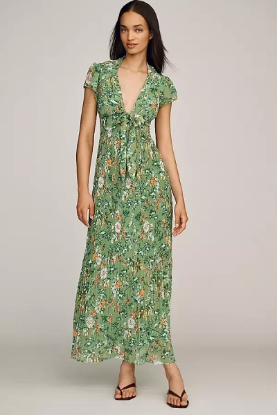 By Anthropologie V-neck Tie Midi Dress In Green