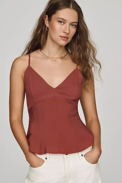 By Anthropologie V-neck Waisted Peplum Tank Top In Brown