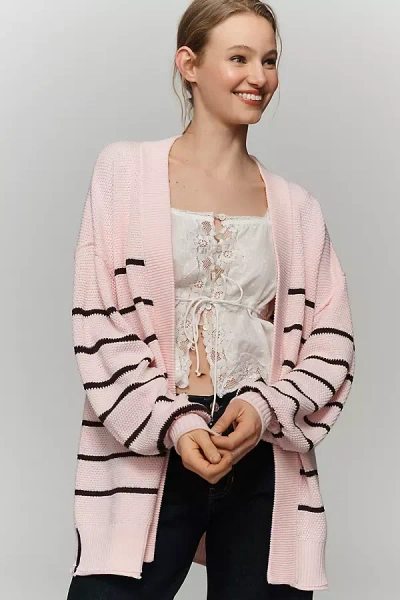 By Anthropologie Waffle Cardigan Sweater In Pink