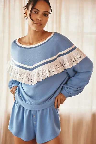 By Anthropologie Waffle-knit Pyjama Shorts In Blue
