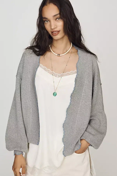 By Anthropologie Waffle-knit Scalloped Cardigan In Gray