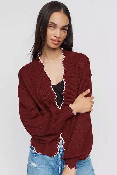 By Anthropologie Waffle-knit Scalloped Cardigan In Brown