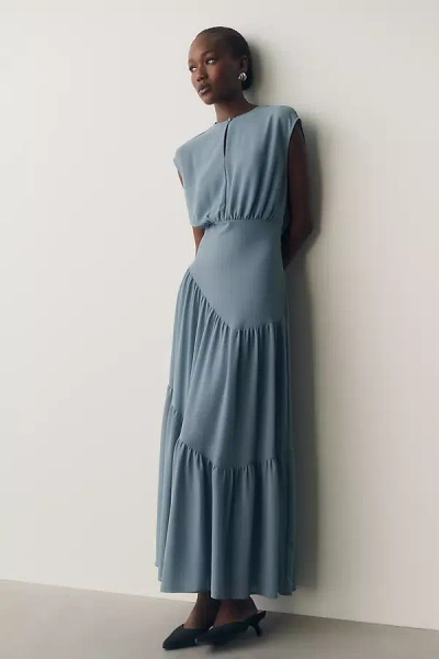 By Anthropologie Waisted Cap-sleeve Dress In Blue