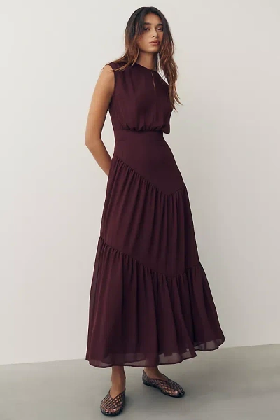 By Anthropologie Waisted Cap-sleeve Midi Dress In Multi