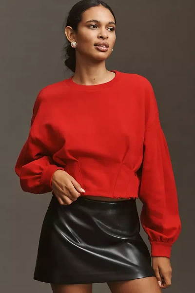 By Anthropologie Waisted Crop Pullover In Red