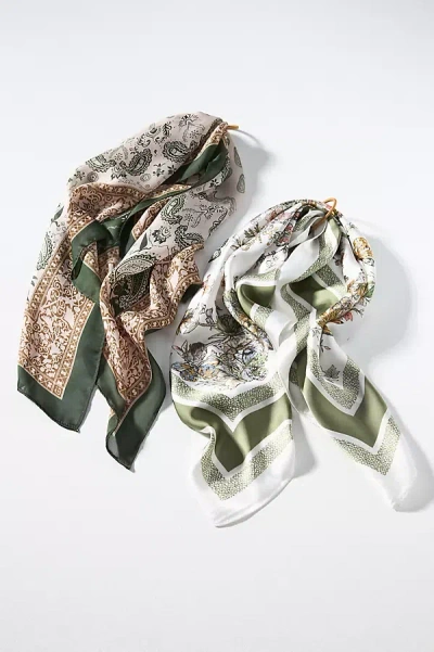 By Anthropologie Wallpaper Floral Hair Scarves, Set Of 2 In White