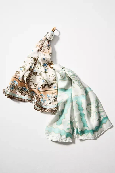 By Anthropologie Wallpaper Floral Hair Scarves, Set Of 2 In White