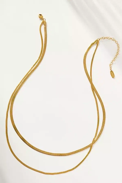 By Anthropologie Water-resistant Herringbone Layered Necklace In Gold
