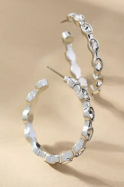 By Anthropologie Wavy Crystal Hoop Earrings In Silver