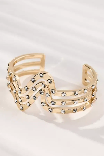 By Anthropologie Wavy Layered Crystal Cuff Bracelet In Gold