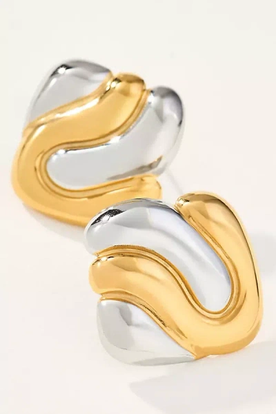 By Anthropologie Wavy Mixed Metal Post Earrings In Multicolor
