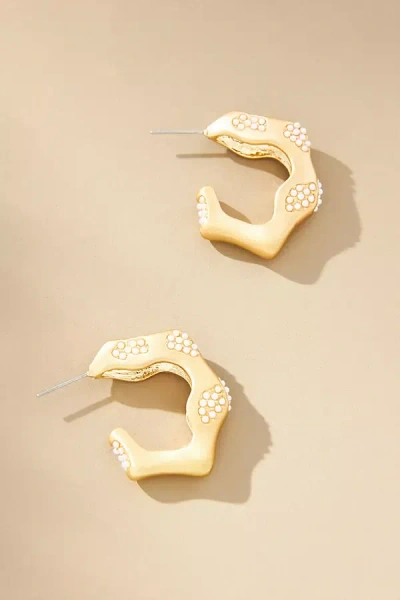 By Anthropologie Wavy Pearl Embellished Hoop Earrings In Gold