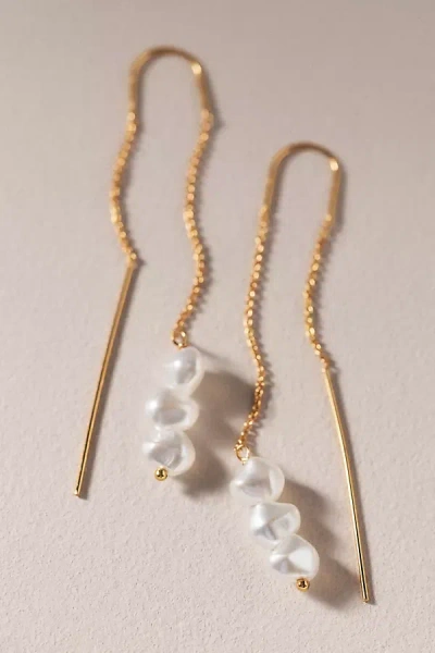 By Anthropologie Weddings 3-pearl Threader Earrings In Gold