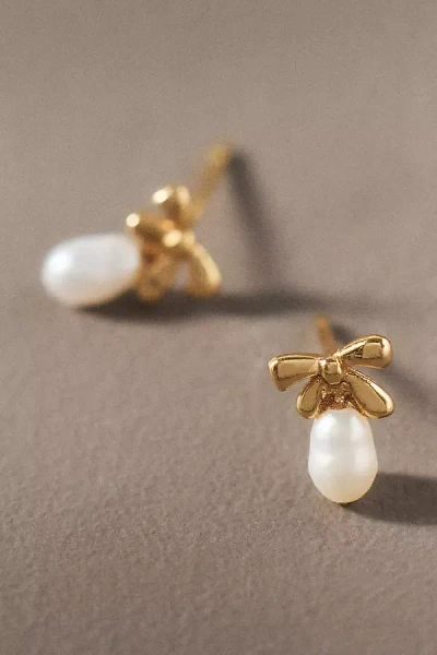 By Anthropologie Weddings By Anthropologie Dainty Pearl Bow Earrings In Gold