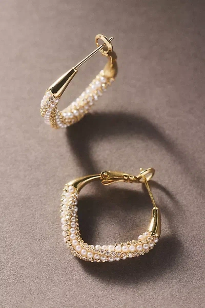By Anthropologie Weddings By Anthropologie Pearled Crystal Square Hoop Earrings In Gold
