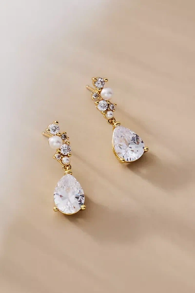 By Anthropologie Weddings Crystal Pearl Cluster Drop Earrings In Gold