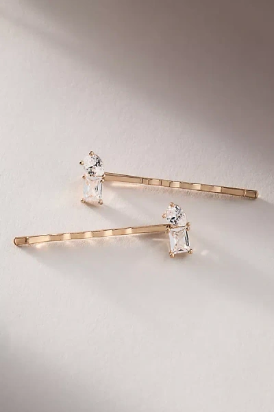 By Anthropologie Weddings Double Crystal Hair Pins, Set Of 2 In Gold
