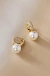 By Anthropologie Weddings Pearl Charm Pavé Huggie Hoop Earrings In Gold