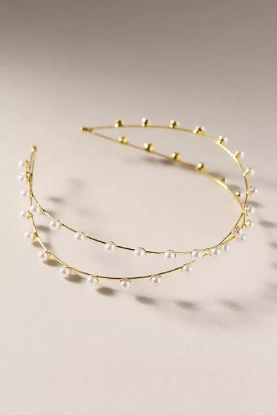 By Anthropologie Weddings Pearl Duet Headband In Gold
