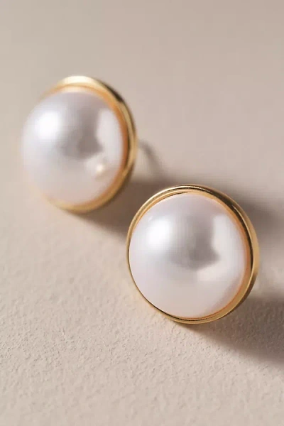 By Anthropologie Weddings Round Bezel Pearl Earrings In Gold