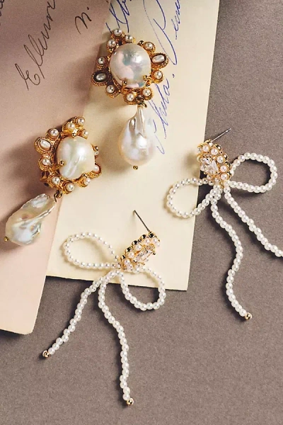 By Anthropologie Weddings Vintage-inspired Pearl Bow Earrings In White
