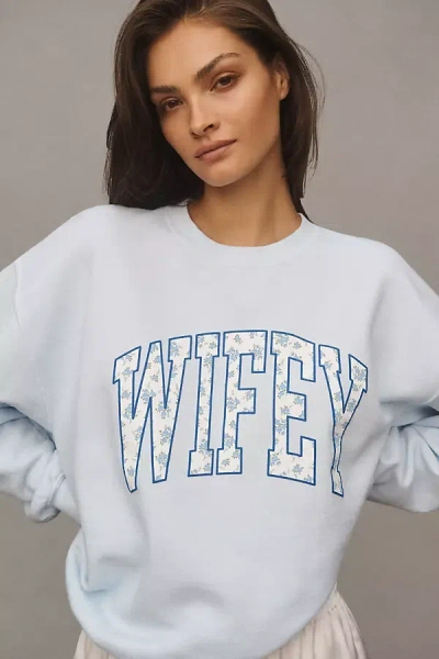 By Anthropologie Weddings Wifey Crew- Neck Sweatshirt In Blue