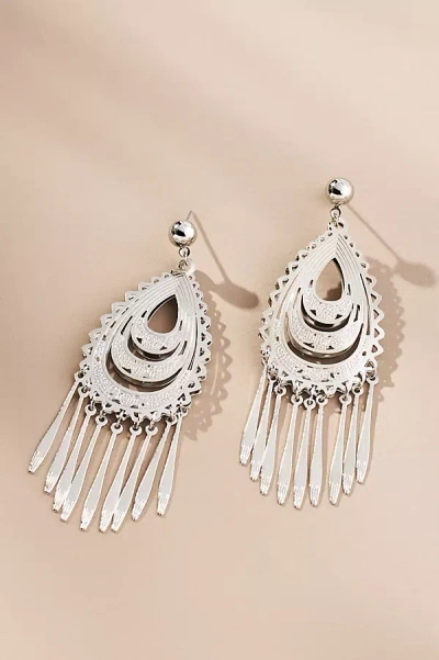 By Anthropologie Western Fringe Teardrop Earrings In Silver