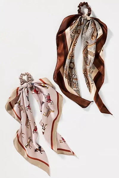 By Anthropologie Western Motif Hair Scarves, Set Of 2 In Gray