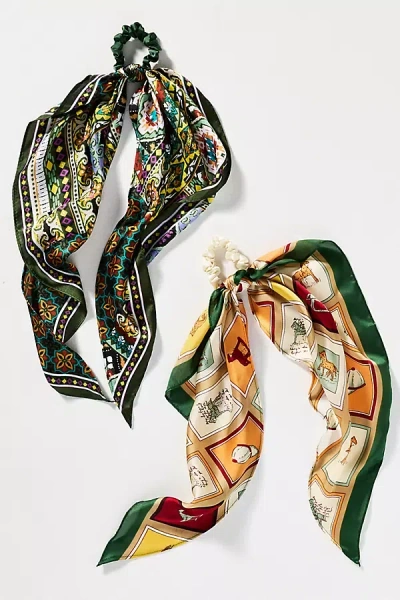 By Anthropologie Western Motif Hair Scarves, Set Of 2 In Green