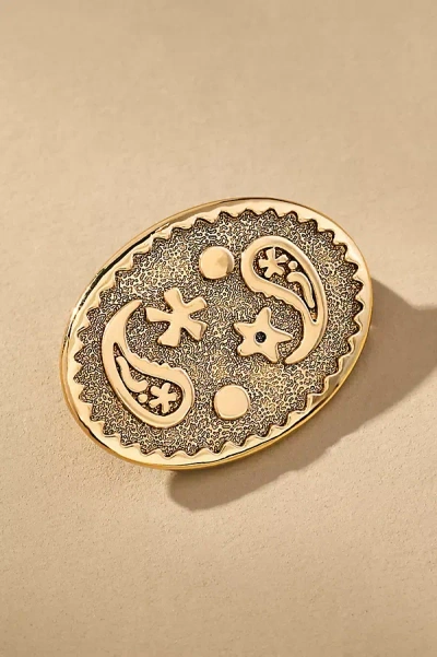 By Anthropologie Western-theme Filigree Oval Brooch In Gold