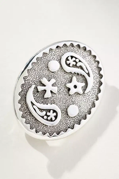 By Anthropologie Western-theme Filigree Oval Brooch In Silver