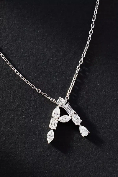By Anthropologie White Gold Diamond Monogram Necklace In Alphabet