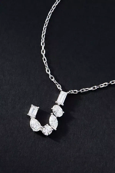 By Anthropologie White Gold Diamond Monogram Necklace In Metallic