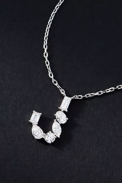 By Anthropologie White Gold Diamond Monogram Necklace In Multicolor