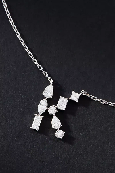 By Anthropologie White Gold Diamond Monogram Necklace In Multicolor