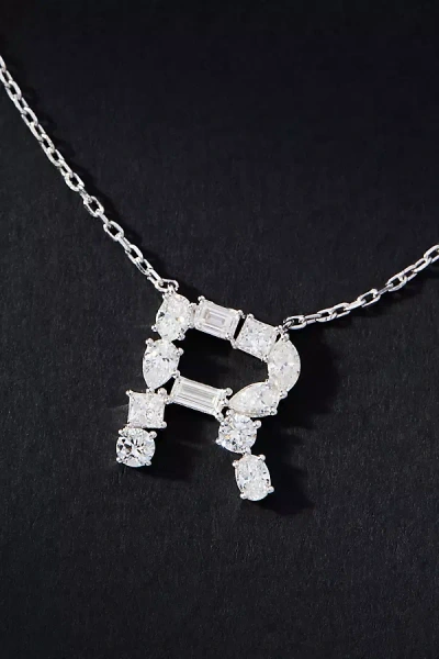 By Anthropologie White Gold Diamond Monogram Necklace In Multicolor
