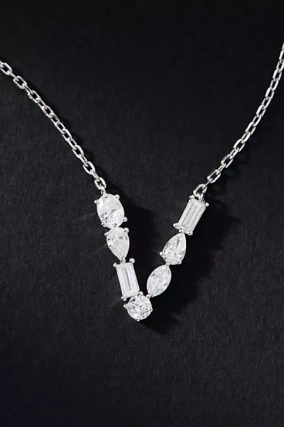 By Anthropologie White Gold Diamond Monogram Necklace In Multicolor
