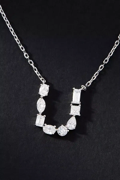 By Anthropologie White Gold Diamond Monogram Necklace In Multicolor