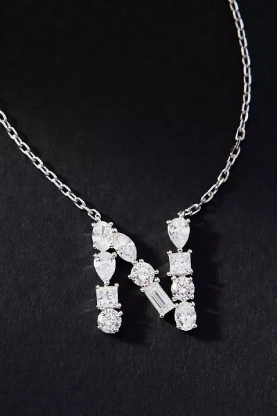 By Anthropologie White Gold Diamond Monogram Necklace In Multicolor