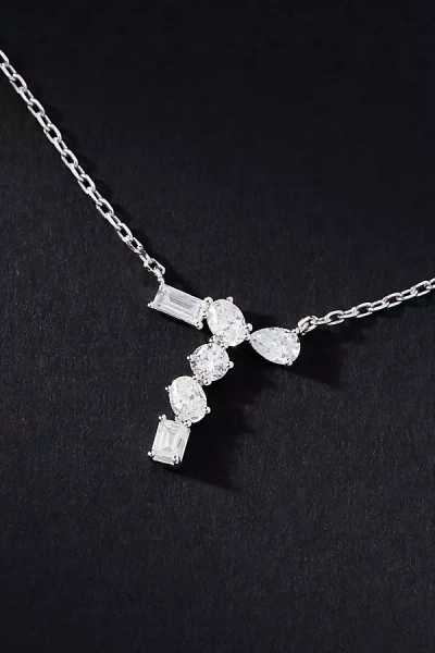 By Anthropologie White Gold Diamond Monogram Necklace In Multicolor